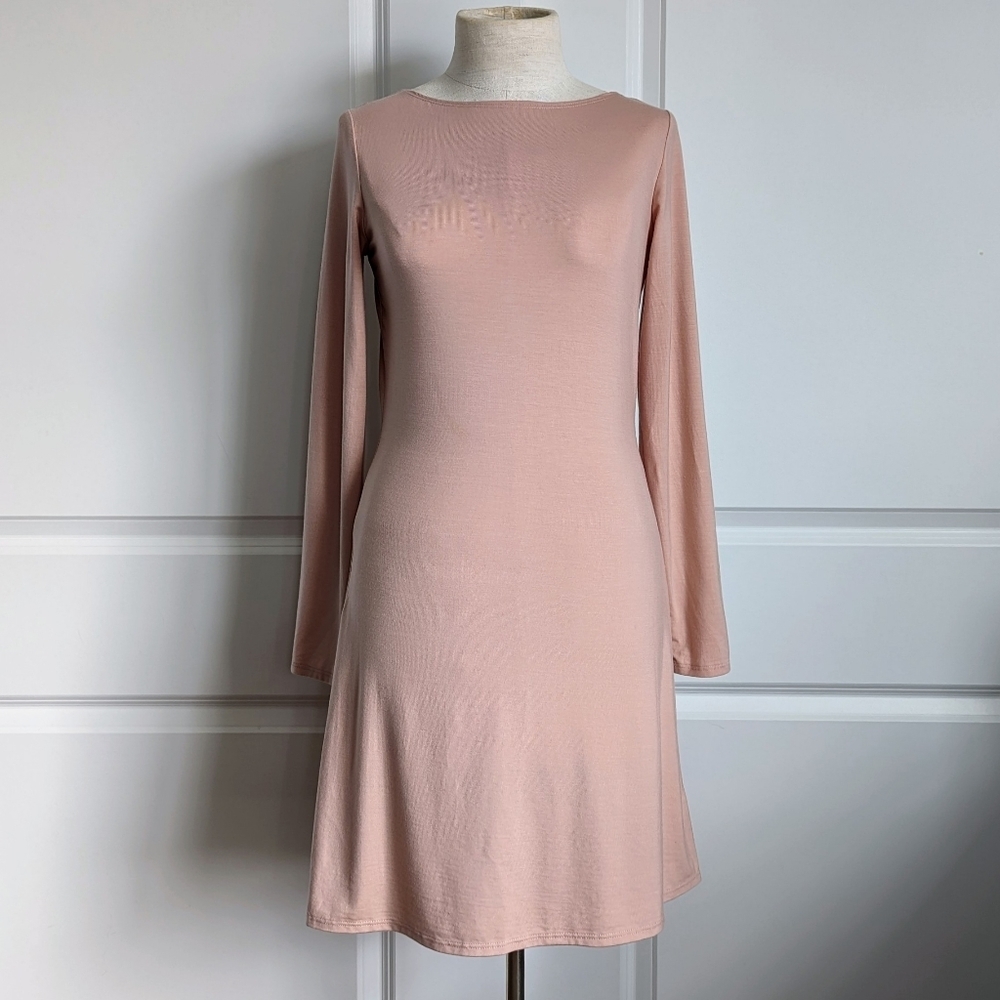 Reformation Avant Mini Dress Long Sleeve Open Back Ribbon Ties Blush Pink M Nwt